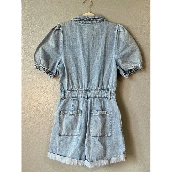Denim Puff Sleeve Jumpsuit - Picture 3 of 5